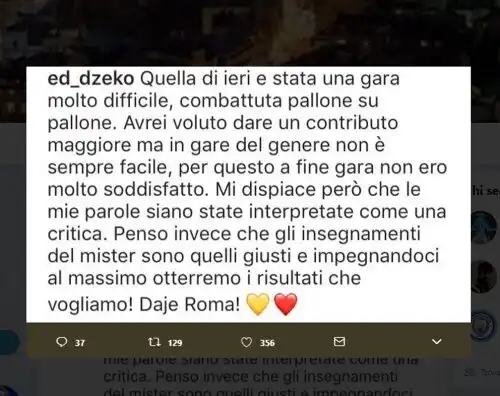 Roma, Dzeko torna sui suoi passi