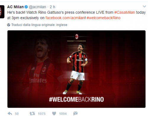 Ufficiale: Gattuso torna al Milan