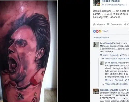 Si tatua Inzaghi sul polpaccio