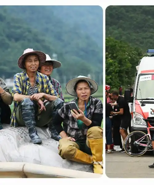 Maxi caduta: 25 a terra, molti i ritirati. Le foto